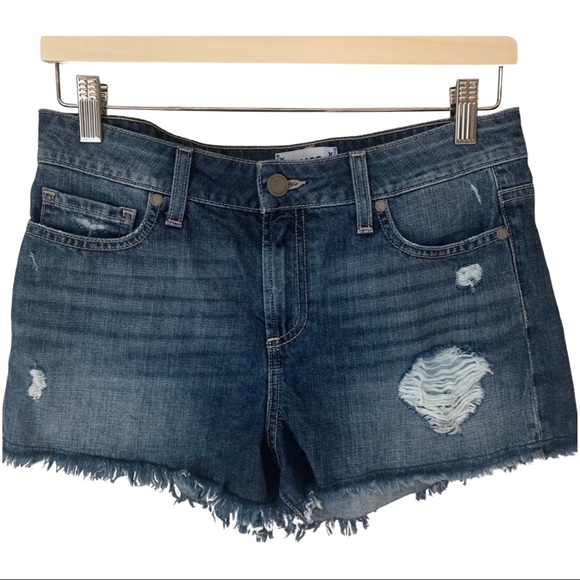 PAIGE Daryn Denim Shorts Izza Destructed Frayed Raw Hem Cut Offs - Picture 1 of 12
